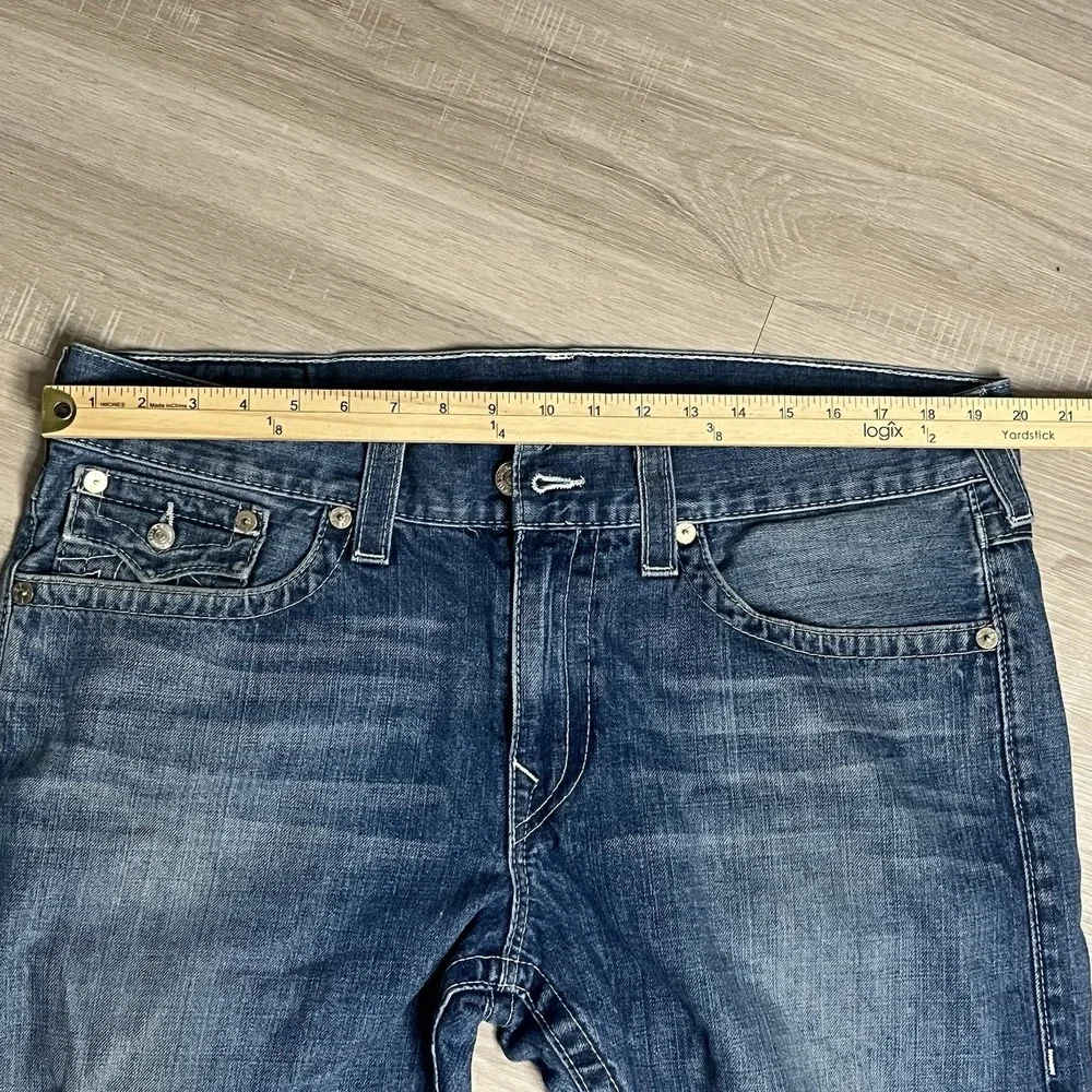 True Religion Men's Blue Denim Jeans Straight Leg W/Flaps Size‎ 38x25